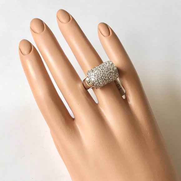 Vintage Silver Art Deco Crystal Cocktail Ring Size 9 Camilla Lucia Plated - Picture 2 of 11